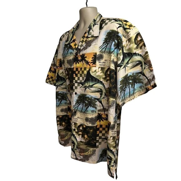 Outdoor Life Mens Hawaiian Aloha Button Front Shirt 2XL Pocket Nautical Fishing - Picture 2 of 7